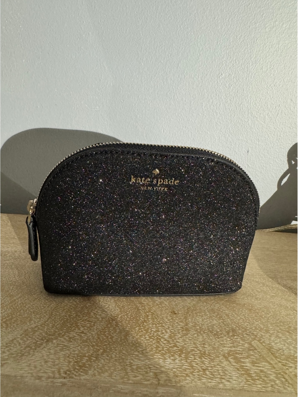 Kate Spade New York Black Glitter Cosmetic Pouch